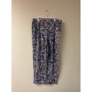 Vintage Ms Russ Purple Blue Patterned Wide Leg Plus Size Pull On Pants USA made